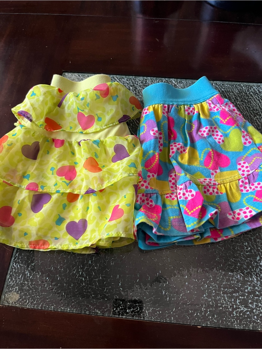 Kidgets Layered Heart Print Skirts - Yellow & Blue